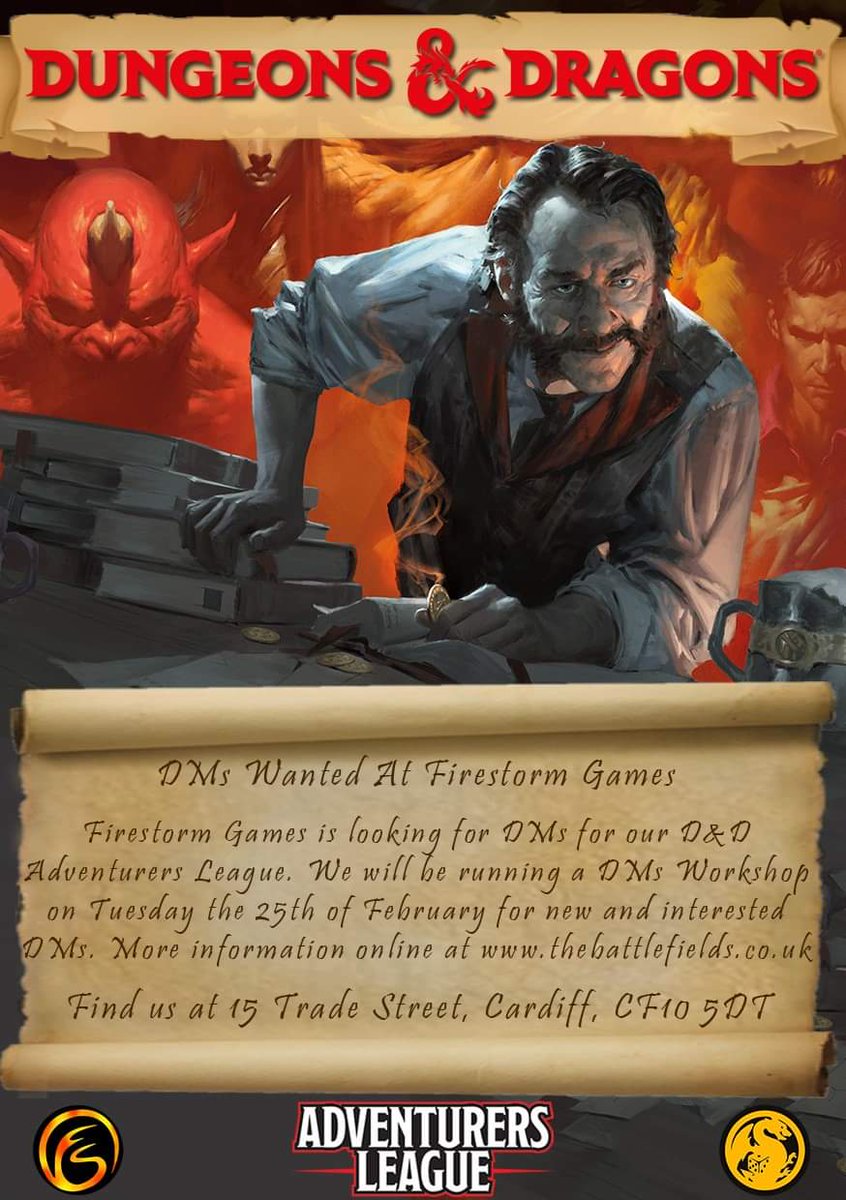 SWGC_FSG's tweet photo. Whether your a new dm looking at trying it out for the first time or a long time dm simply looking to sharpen your skills, join us at 7pm on Tuesday 25th  February for a dm's workshop at the South Wales Gaming Centre.
#dnd5e #AL #rpg #dungeonsanddragons https://t.co/6OZmneX8nH