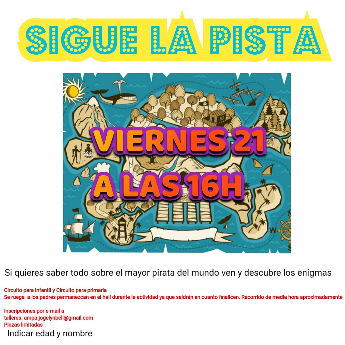 AmpaBell's tweet photo. Estimadas familias:

Estamos en semana de carnaval y como sabéis todo gira entorno a los piratas. 
Hemos preparado un taller para el viernes ponerle la guinda con una búsqueda de lo más pirata.
¿Quién se apunta? https://t.co/RZAfhfRlvw