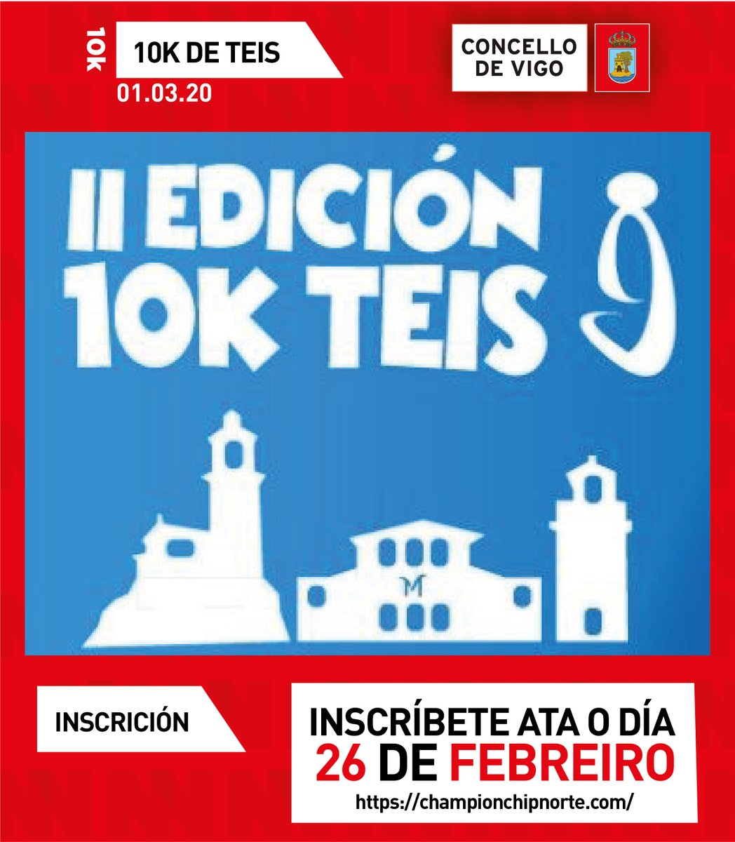 Aínda non estades inscritxos na  II Carreira Popular de Teis, lembrade que este ano é puntuable para o  #RunRunVigo20.

Tedes de prazo ata o día 26 de febreiro para acompañarnos nesta terceira proba. A inscrición está dispoñible en <a href="/ccnorte/">CCNorte</a> 
✍️ championchipnorte.com/evento/inscrib…