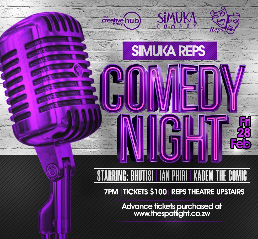 simukacomedy's tweet photo. #SimukaWeek also brings you a humourous Friday at @RepsTheatre this 28th of February ...Make a Date!!!
#SimukaComedy #RiseAgain #SimukaFuti #SimukaWeek https://t.co/GUTvscS4Ri