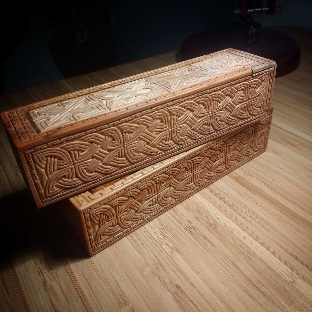 eblueaxe's tweet photo. Finally finished the second of these Dublin carved boxes. These will be available from the @yorkvikmarket and I'll post them online afterwards if they are still available. Busy preparing the boxes, included relic,… https://t.co/qgS045TLx3 https://t.co/rkokh3sOGF
