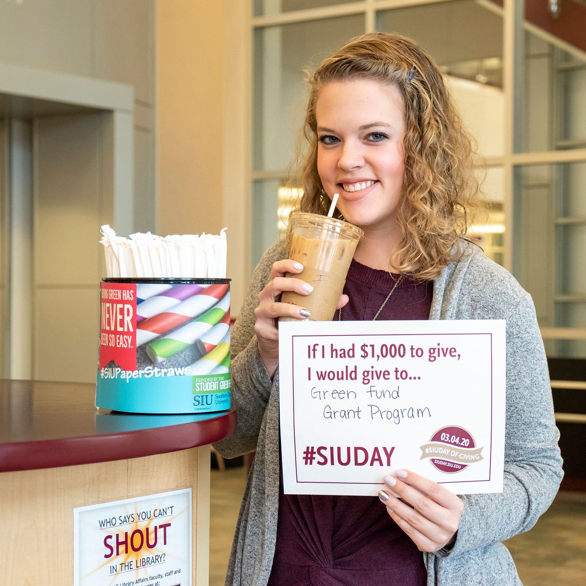Josie Taylor saw a need for plastic straw alternatives at #SIU. She worked with the <a href="/SIUStudentCen/">SIU Student Center</a> to offer paper straws at The Marketplace and Delyte’s, funded by the Green Fund Grant Program. Support Sustainability on #SIUDAY: siuday.siu.edu

<a href="/SIUsustain/">Sustainable Salukis</a>