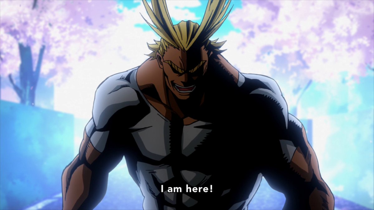 The crescendo of All Might's theme timing this shot 