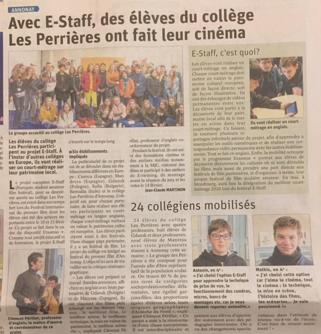 E-Staff passe dans le <a href="/ledauphine/">Le Dauphiné Libéré</a> ! <a href="/CPerrieres/">Collège les Perrières</a> <a href="/ErasmusplusFR/">Agence Erasmus+ France / Education Formation</a>