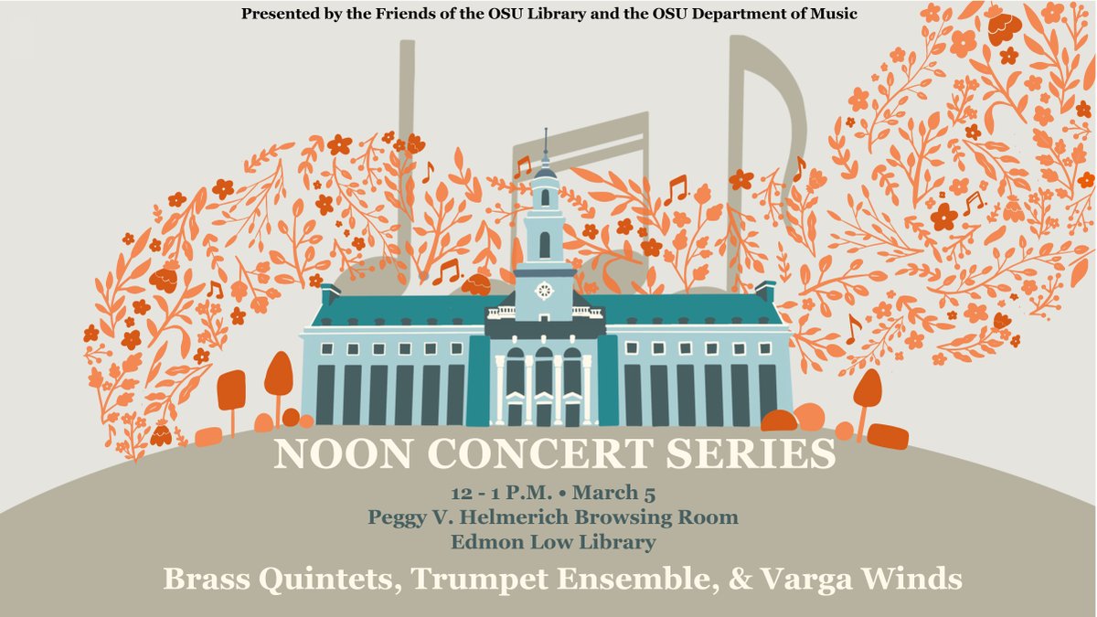 OkStateLibrary's tweet photo. Spring is blooming in the Browsing Room because #NoonConcert will be back on March 5 with a brand new spring series! Come join us as the Brass Quintets, Trumpet Ensemble and Varga Winds kick off the first #NoonConcert of the season.πΈπ΅ https://t.co/FVaMBfeUMc