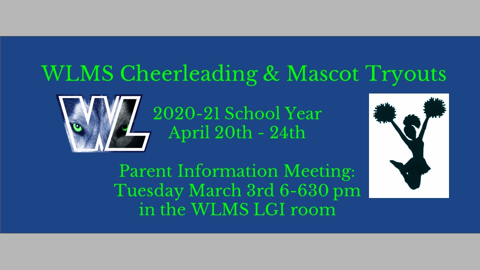 WLMS_Cheer's tweet photo. WLMS Cheer Tryouts &amp; Parent Info meeting! https://t.co/0Qiisw91RP