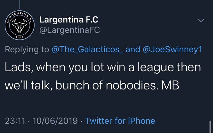 The_Galacticos_'s tweet photo. Well the boys have managed to do something @LargentinaFC or @BotwellRovers haven’t managed to do and that’s win the top league. We’ve called them out and they’ve both not fancied it against the top dogs. Fair enough really. 

#Conqured https://t.co/LI4NuoRR1g