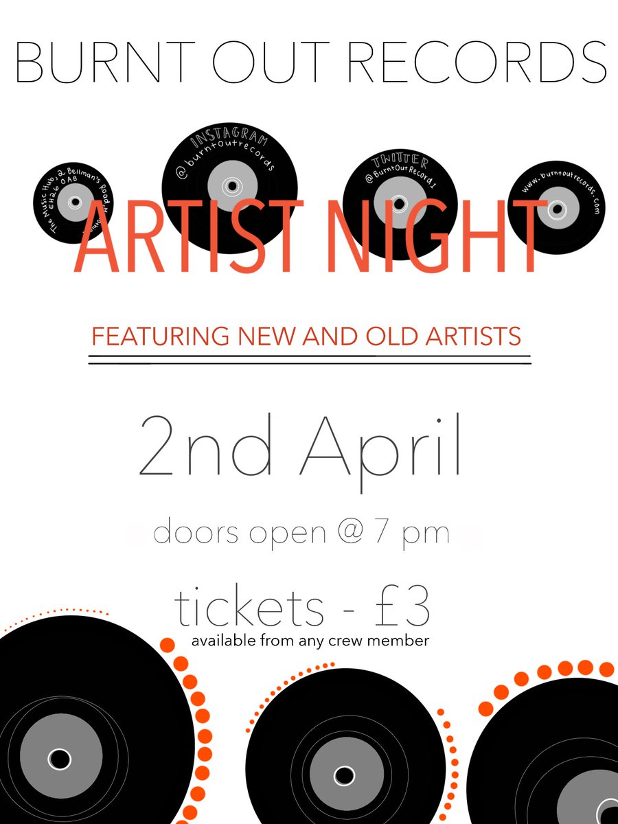 BurntOutRecord1's tweet photo. - artist night -
come and join us at the hub on the 2nd April, for a night filled with music from new and old artists! tickets are only £3 and are available from any member of crew. hope to see you there 🎶🎸🎤 https://t.co/LFqgtvUilV
