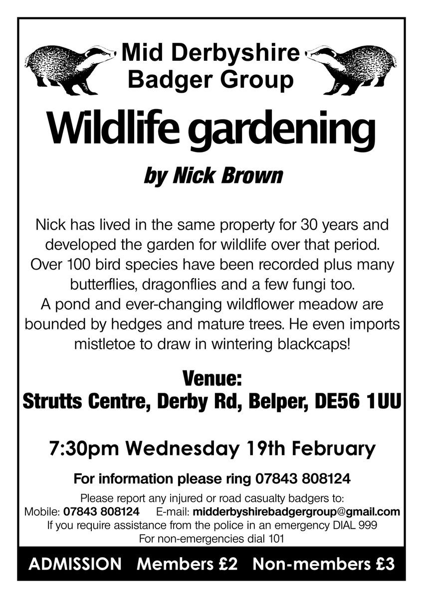 MDBG_badgers's tweet photo. Come to our talk about Wildlife Gardening, this Wednesday in Belper

#badgers https://t.co/qkFLzxfODX