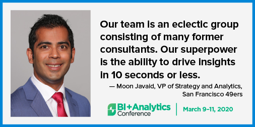 Don't miss <a href="/mjavaid/">Moon Javaid</a> Keynote presentation❗ 
No Human Is Limited: How San Francisco <a href="/49ers/">San Francisco 49ers</a> Leveraged the Philosophies of GOATs to Propel Its Vision Forward, on March 11. 
👉 bit.ly/31GYs3v
#ASUG #BI #SAPAnalytics #BusinessObjects #data #BIAconf #SAP #analytics #reporting