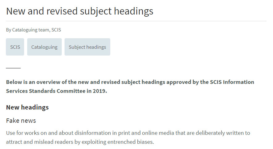 scisdata's tweet image. An overview of the new and revised subject headings approved by the SCIS Information Services Standards Committee in 2019. #scisdata
scisdata.com/connections/is…