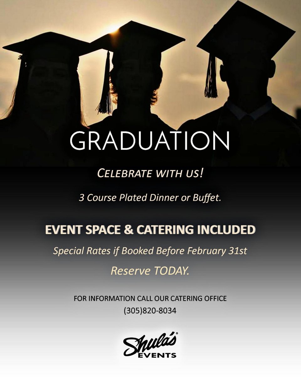 ShulasEvents's tweet image. Just Graduated? Throw a party!
.
Private events at Shula's is an experience to remember. 
.
Indoor &amp;amp; Outdoor space available. 
.
Call TODAY and save the date.