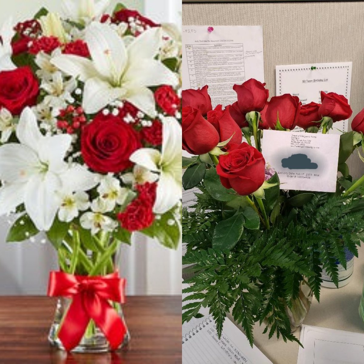 TMcKeeRealtor's tweet photo. @1800flowers Ordered the one on the left.  Got the one on the right...4 days late...with my wife's name misspelled.  Not acceptable.  $40 refund, $20 credit.  Never again! https://t.co/2KDCJMIN9l
