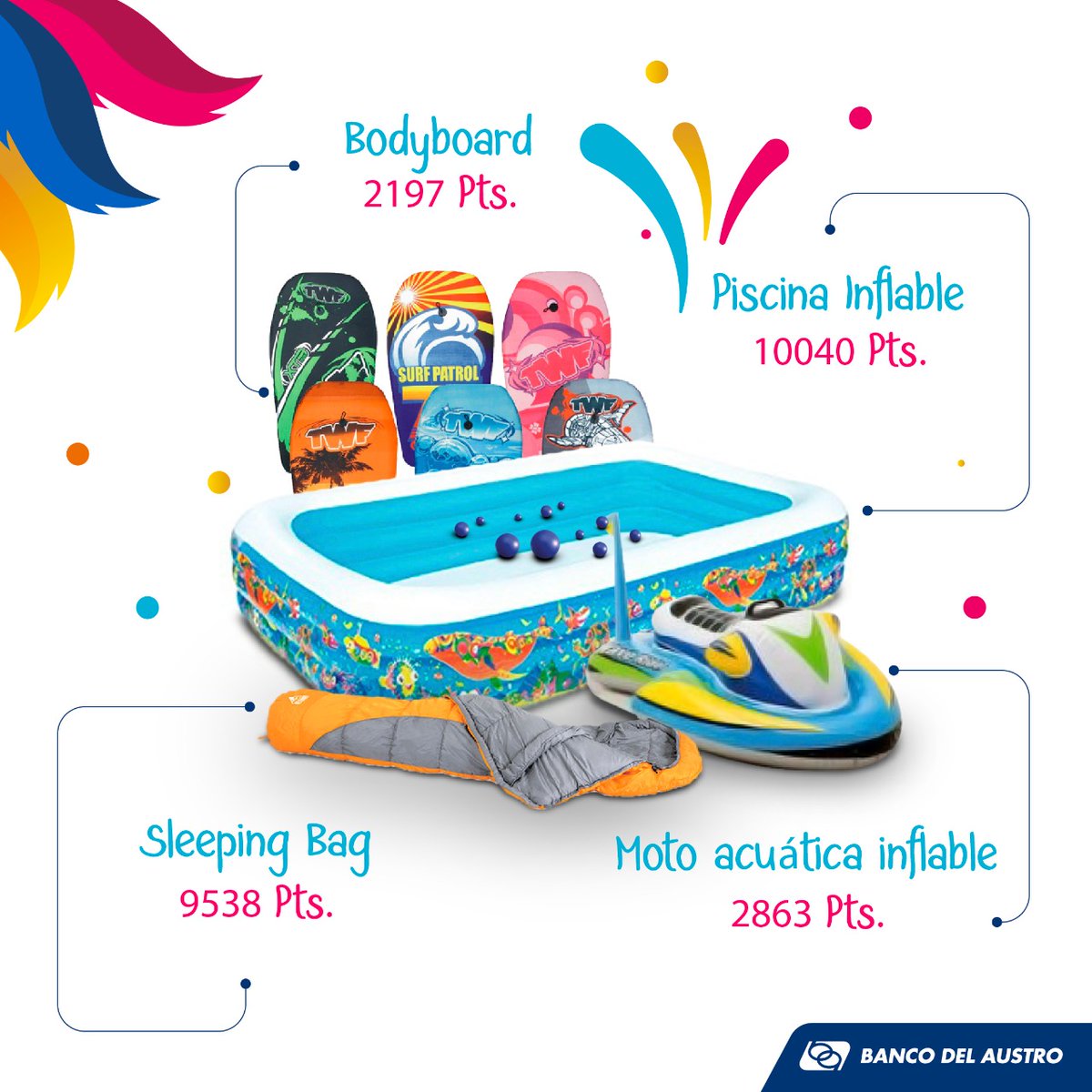 TarjetasBDA's tweet photo. Con #AustroClass todas tus transacciones con Tarjetas Banco del Austro te hacen ganar puntos que pueden ser canjeados por maravillosos premios.
Disfruta de las vacaciones🏝 y aprovecha de estos productos ideales para la temporada. https://t.co/8aI79wrbuY