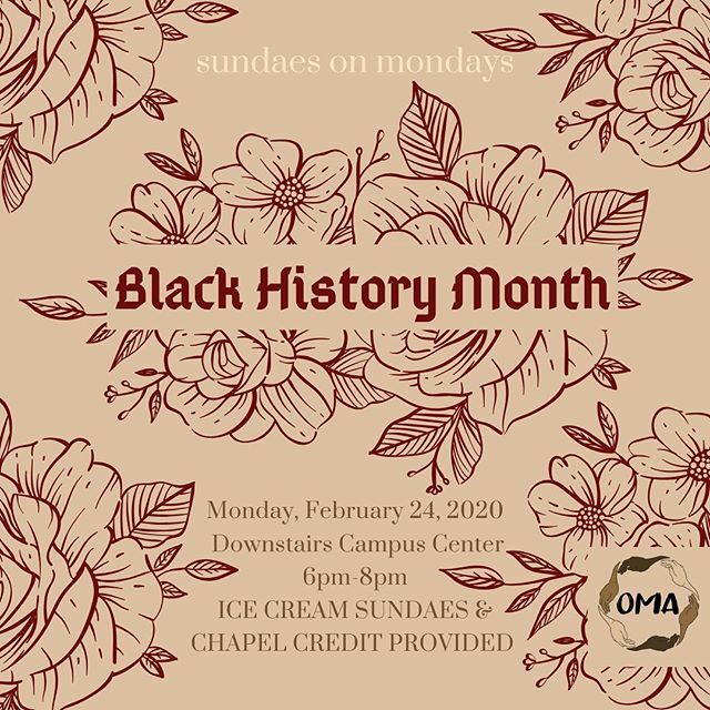 acuoma's tweet photo. Sundaes on Mondays is BACK for February!

This month we will be discussing #blackhistorymonth as well as racism, prejudices, and microagressions  Come out for good conversation, ice cream sundaes, and chapel credit Monday, February 24 from 6-8 in the dow… https://t.co/WVEWzbxI0i https://t.co/lJlIxRDAAp