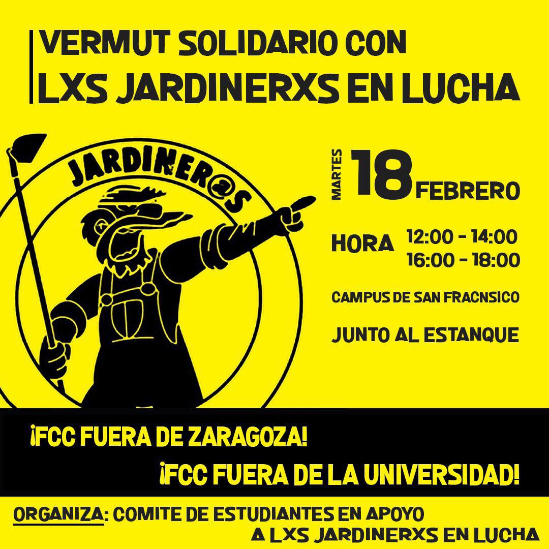 #LuitaSocial |

Mañana hay vermú solidario en la universidad con <a href="/CGTjardineria/">Jardiner@s en Lucha</a> en huelga. 

Acércate y colabora💪🏻
