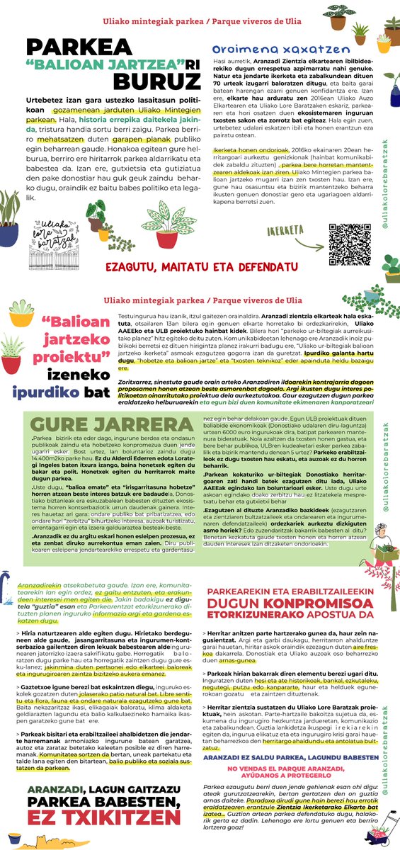 UliakoMintegiak's tweet photo. [EUS]👇🏼Parkerako Aranzadik dituen inguruko asmoen aurrean, ULBren adierazpena🌱🌴🌵 @AranzadiScience 
[CAS] 👇🏼 Declaración de ULB tras la reunión con @aranzadi #SOSparkea https://t.co/MeNQ41OlNM