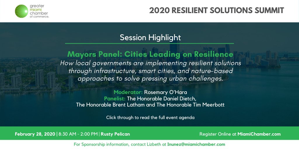 Session Highlight: " #Mayors Panel: Cities Leading on Resilience", at the <a href="/MiamiChamber/">Miami Chamber</a> Resilient Solutions Summit, learn how #local governments are implementing #resilient solutions. With: <a href="/NorthBayVillage/">North Bay Village Government</a> <a href="/danieldietch/">Daniel Dietch</a>  <a href="/townofcutlerbay/">Town of Cutler Bay</a> 
Register today: buff.ly/2GzwQmX