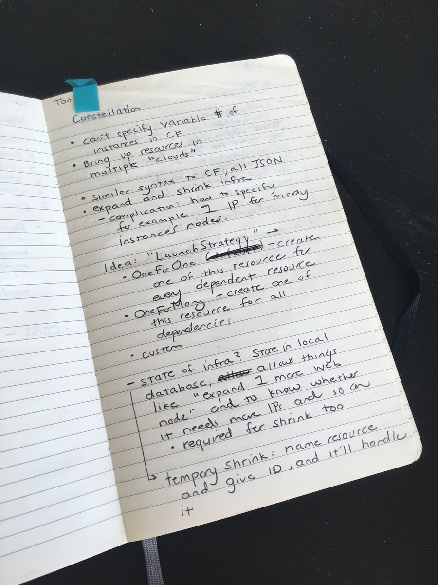 mitchellh's tweet photo. Going back a bit further, here is a page I wrote in my notebook around 2010. This kernel of an idea would become Terraform. Terraform’s project code name was “constellation” when we first started bringing it back up in 2014. https://t.co/gILyrF8u5K https://t.co/9zAzOFhjk6