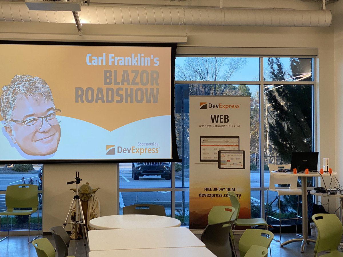 Set up and ready to rock the #BlazorRoadShow in Raleigh blazorroadshow.com. Next stop: Atlanta! Sponsored by <a href="/DevExpress/">DevExpress</a>