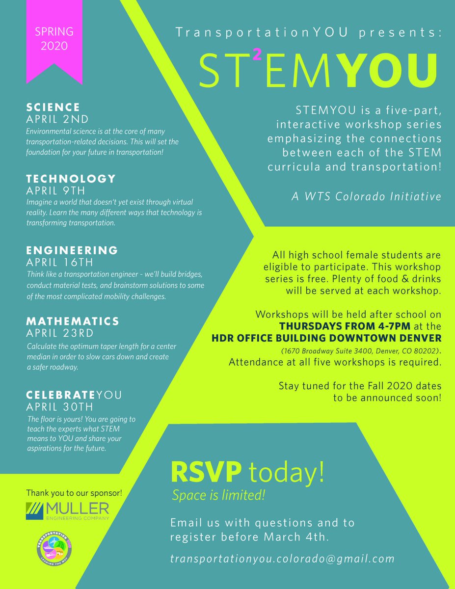 PinyonEnv's tweet photo. Registration is now open for #wtscolorado STEMYOU Spring 2020 program. Don’t miss this exciting opportunity to engage with the transportation industry through this 5-part interactive workshop series where we will explore the connections between STEM and Transportation. #STEM https://t.co/A4sMpNlQt3