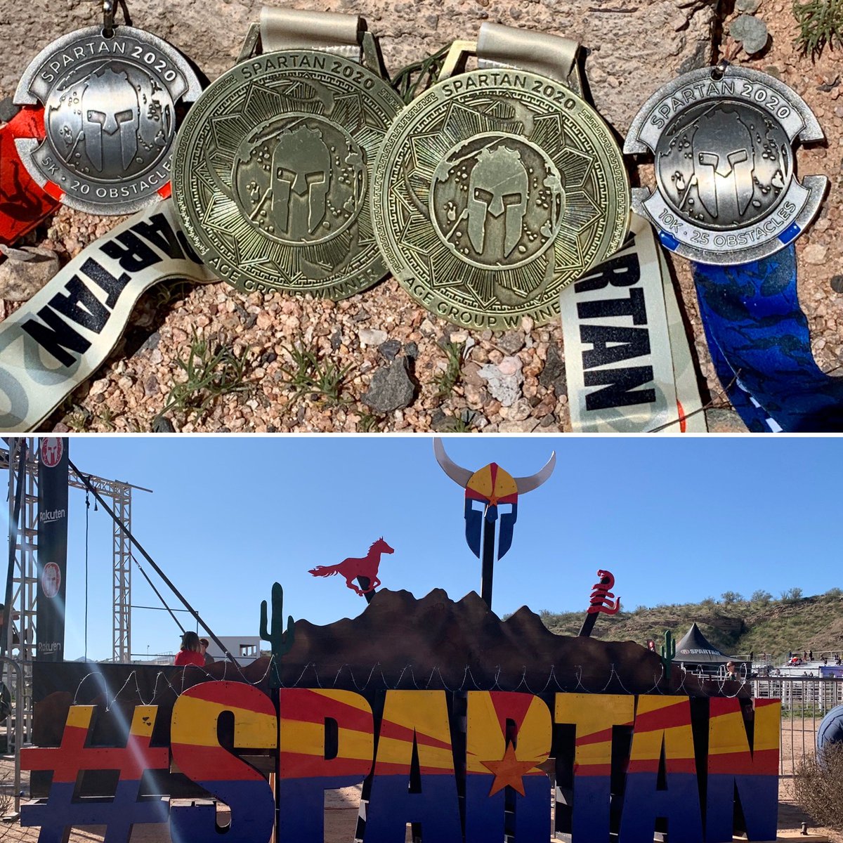 GroundPoundr11's tweet photo. #medalmonday after #spartanarizona weekend to kick off my OCR 2020 season. Double Golds and a lot of desert running! Get out and #earnnotgiven your new @SpartanRace medals! #fitover40 #endureliteathlete #altredeliteteam #ocr #ocrrunner https://t.co/nZSzVEAFVB