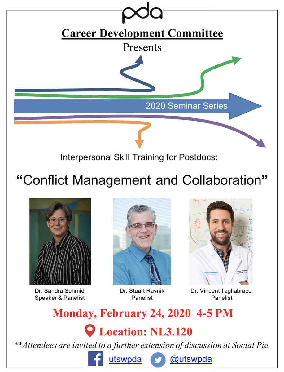Join the PDA Career Development Committee for a seminar and case-study panel discussion led by @slschmid_lab on conflict management and collaboration on Monday February 24th!