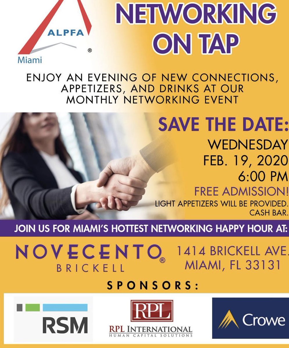 ALPFAMiami's tweet photo. The best time to build relationships is before you need them. Don’t wait until u need something to reach out to make connections. Start by attending monthly networking events &amp; grow your network. Join us this Wed. for our FREE networking event &amp; start building your connections! https://t.co/DyW4NRCQVk