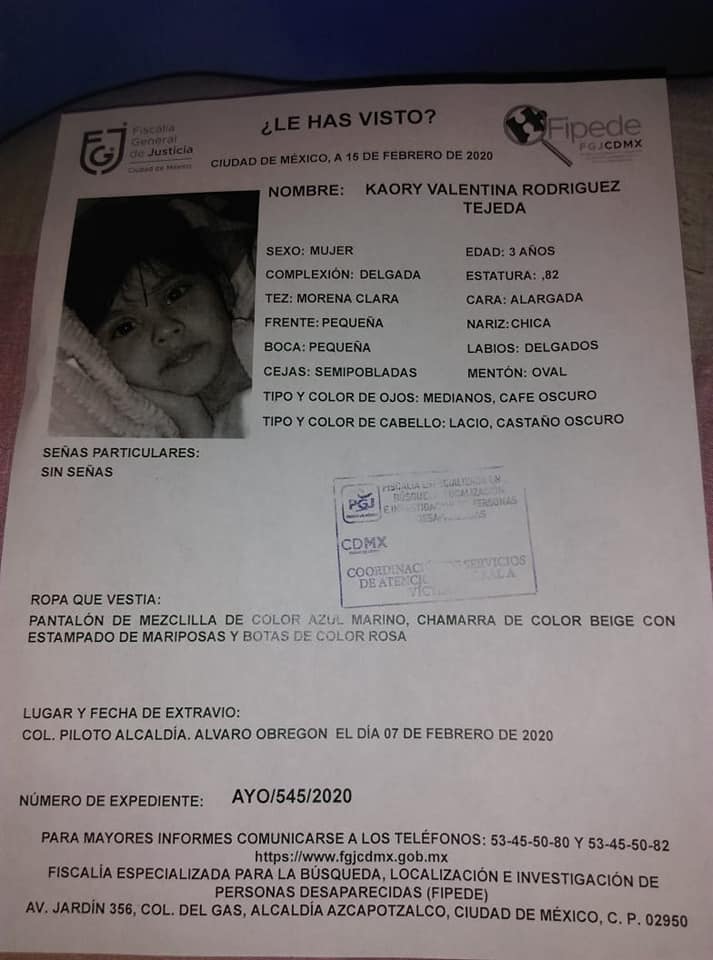 Contador_4's tweet photo. Amigos de nuevo solicitando su apoyo para localizar a la pequeña Kaory Valentina Rodríguez Tejeda. Sus padres y familiares solicitan encarecidamente tu ayuda por conducto de las Redes Sociales. RT por favor https://t.co/O8hzPP1lgc