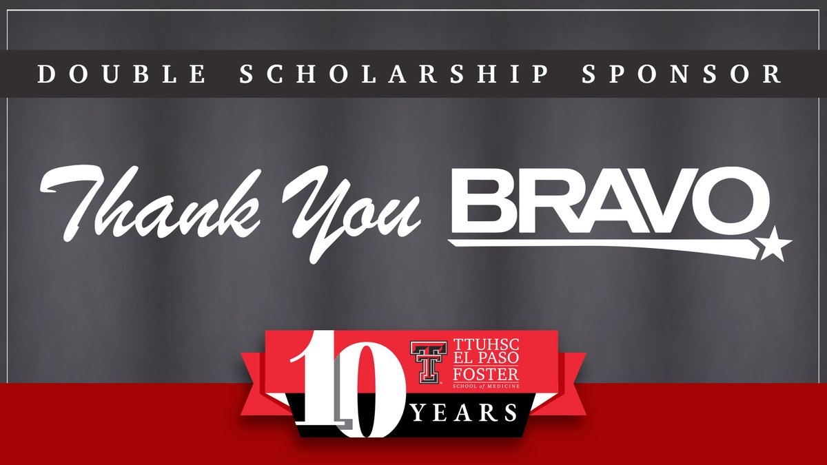 TTHealthElPaso's tweet photo. Thank you to Bravo Dealerships, an automotive dealership with locations in El Paso and Las Cruces, for celebrating the #FosterSchoolOfMedicine's 10-year anniversary with their donation of a Double Scholarship Sponsorship in support of medical student education!
#Foster10 https://t.co/ViO3tywlTw