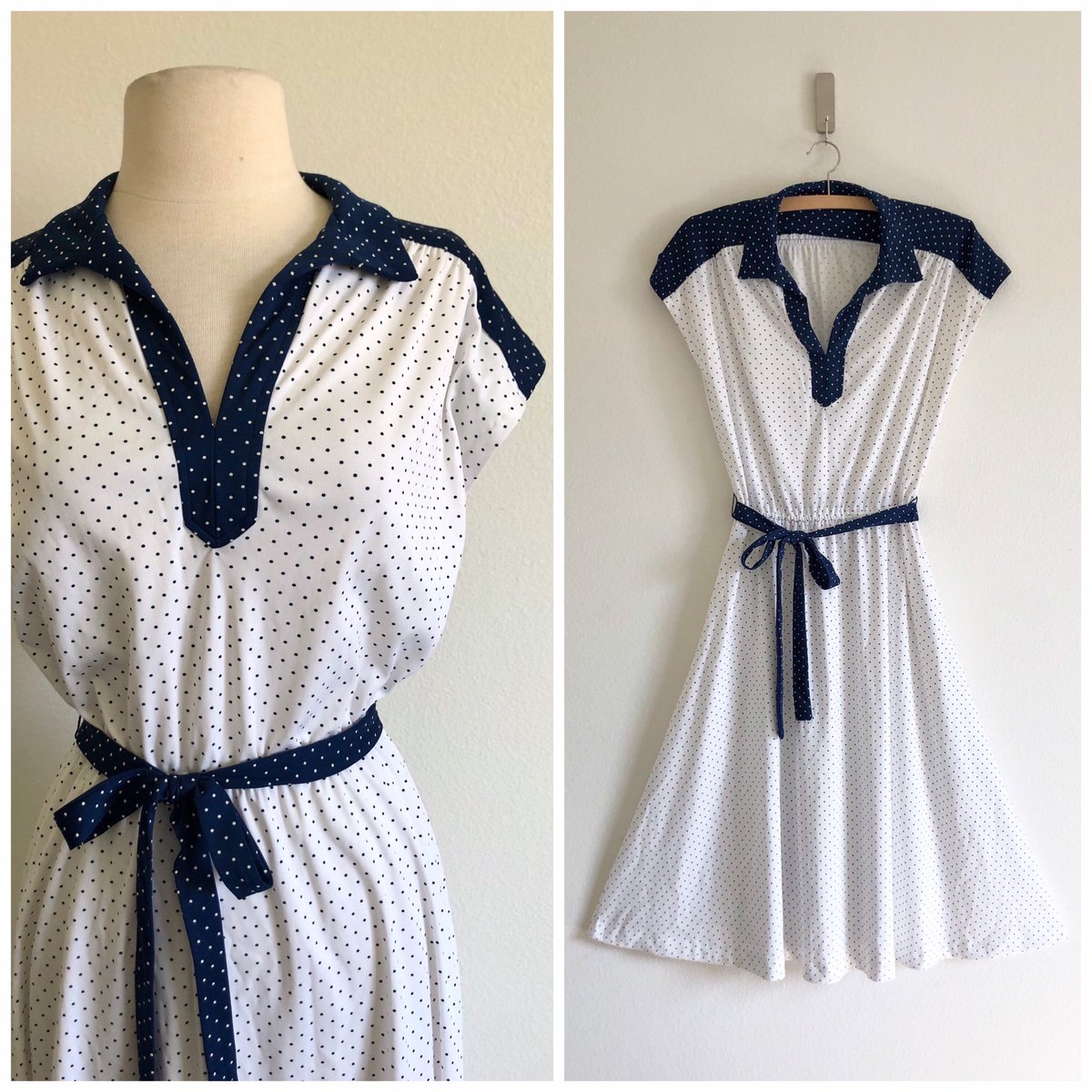 #etsy vintage 1970s navy polka dot dress | 70s jersey knit day dress | mod disco #newlisting #vintagedress etsy.me/2vDtbmb