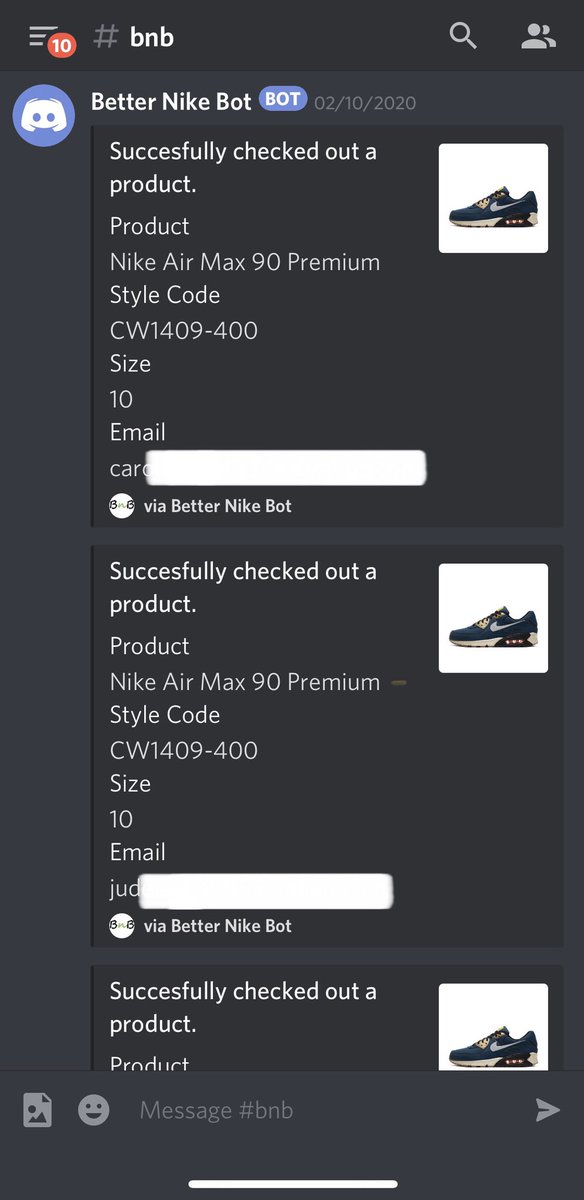 kiku1989's tweet photo. SNKRS cook last week with 2x OW Jordan V, 2x Jordan X Wings, and 6x Air Max 90 Tokyo

S/O to:
- Bot: @botbnb @The_Shit_Bot
- Proxies: @CookieProxies @fogldn @dropclub_io 
- Accounts: @DistrictAccts https://t.co/6z5aDI0dyq