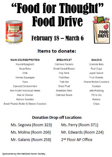 Our food drive starts this week! All donated items will be donated to the <a href="/IISDFoundation/">Irving Schools Foundation (ISF)</a> "Food for Thought" program. Please donate! <a href="/SingleyAcademy/">Singley Academy</a>