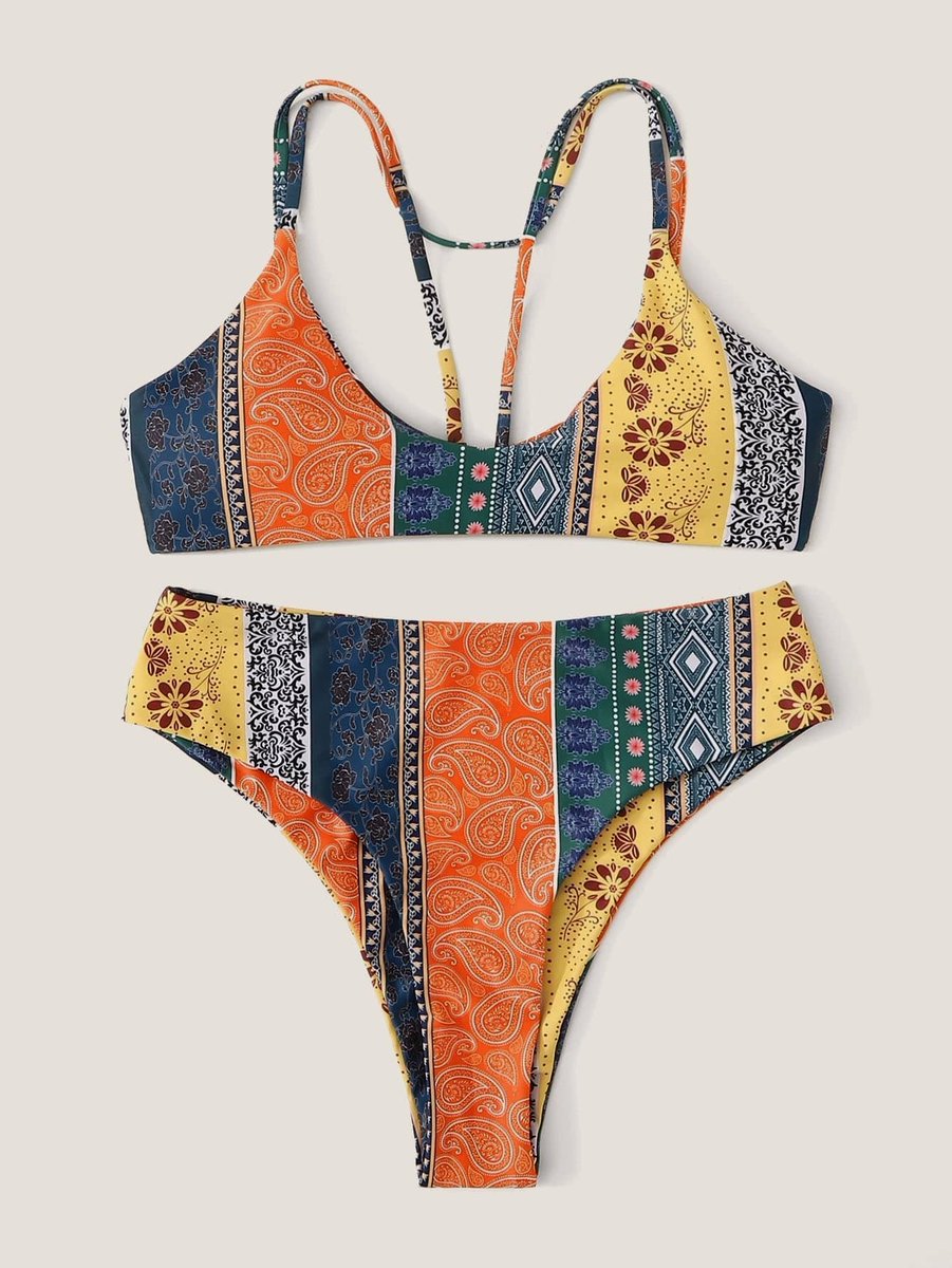"#Bikini of The Day" - Multicolor Tribal Cami Top Swimsuit High Waist #Bikini Bottom - mybikiniflex.com/products/multi…