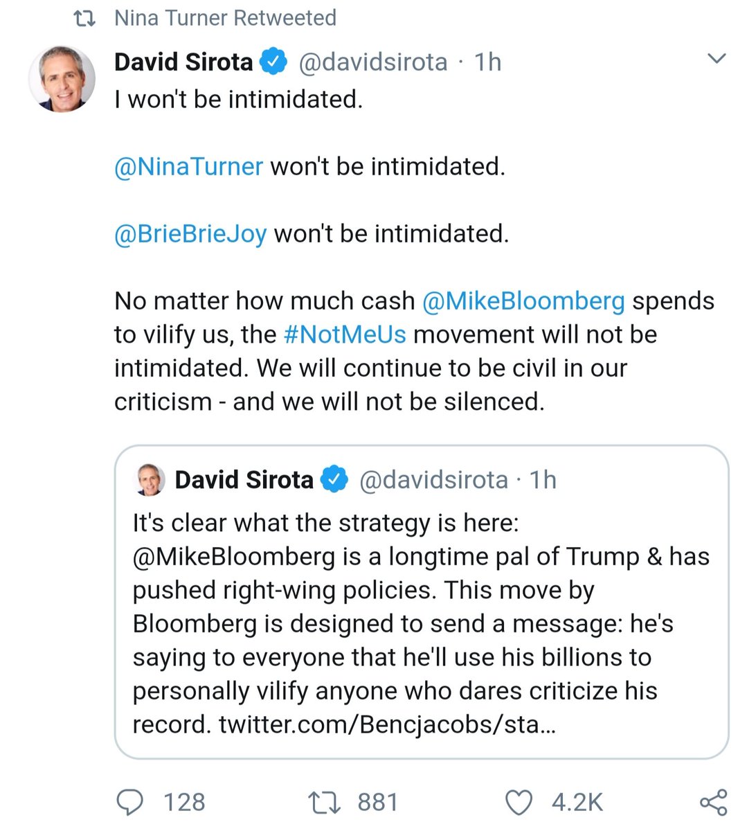 A smart, disciplined Sanders campaign would ignore Bloomberg's trollbait to focus fire on Biden using issues that resonate with voters like  #BidenCutsSocialSecurity, but instead we get self-absorbed  #NotUsMe ragetweets. 