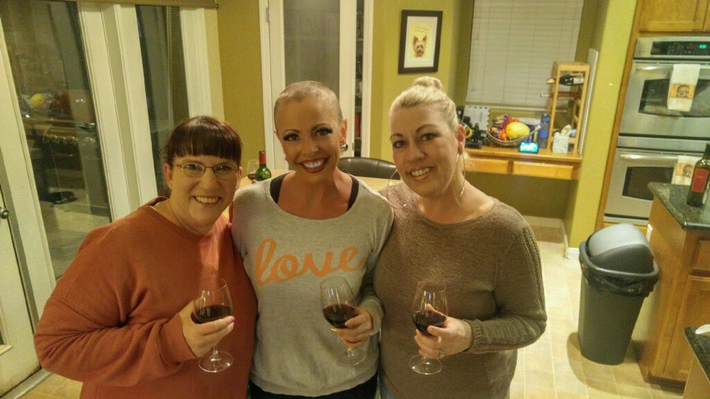 RachelleMurcia's tweet photo. There. That’s gone. It was just dragging me down, holding me back from fully kicking cancer to the curb.
#shaveparty #cancer #chemo #breastcancer #ivegotthis #hairloss #blondehairbyebye #wigtime #itwillgrowback #holdmycrown #nothinginmyway #friends #girlfriends #shavesquad https://t.co/IbxDgvrs05