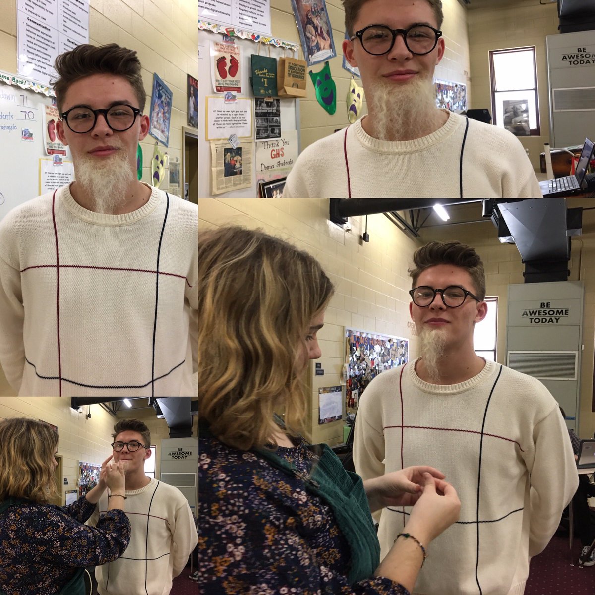 Today we experimented with creating beards for Fiddler! Thank you, Dylan for being our “model!” Come see the finished product! Fiddler on the Roof, Thursday, February 27-Saturday February 29, 7:00 pm, GHS Theatre! #tradition #matchmaker #beardsrus #Fiddler