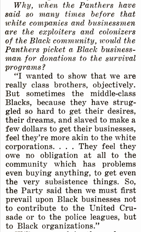 Huey Newton explains how some Black people accumulating large amounts of wealth can actually be a bad thing for the Black community