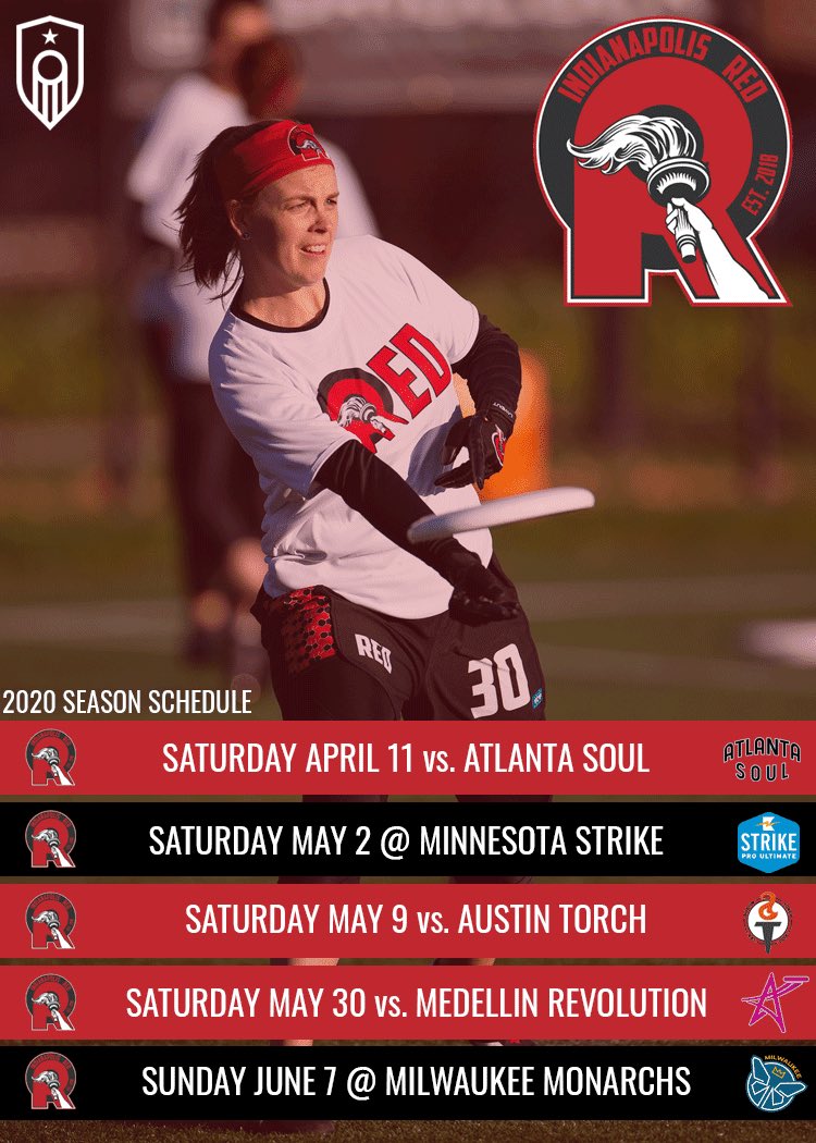 Get REDdy! Mark these dates for our upcoming season. We’re looking forward to facing off against all these amazing womxn! <a href="/atxtorch/">Austin Torch</a> <a href="/SoulofATL/">Atlanta Soul</a> <a href="/MinnesotaStrike/">Minnesota Strike</a> <a href="/MonarchsMKE/">Milwaukee Monarchs</a> <a href="/UltimateRevo/">Revolution</a>