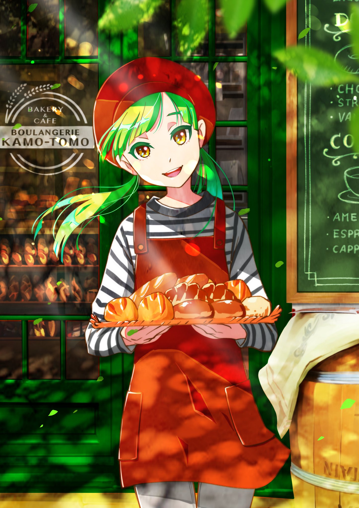 かもとも イラストレーター パン屋さんを巡るのが大好きです W 食べられる量は決まっているのに ついついたくさん買ってしまいます ˊᵕˋ 今日のイラストはそんなパン屋さんとその店員さんを描いてみました といっても背景は以前描いた