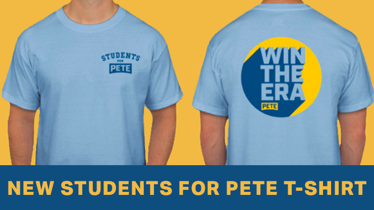 students_pete's tweet photo. Calling all #StudentsForPete (those enrolled and those at heart): we have a new SFP T-shirt available! Make sure to order yours before Sunday! #WinTheEra

🔗 https://t.co/wyDqphDFsq https://t.co/hxgn0R1DWf