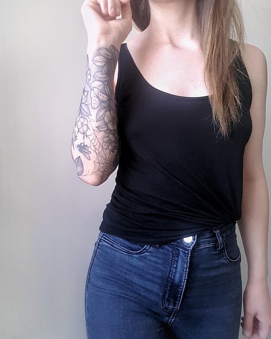 DanaeFrier's tweet photo. What a timely hashtag! Just finished this 3 year long project, a prairie species inspired sleeve. #ScientistsWithTattoos https://t.co/3bWuunT88l