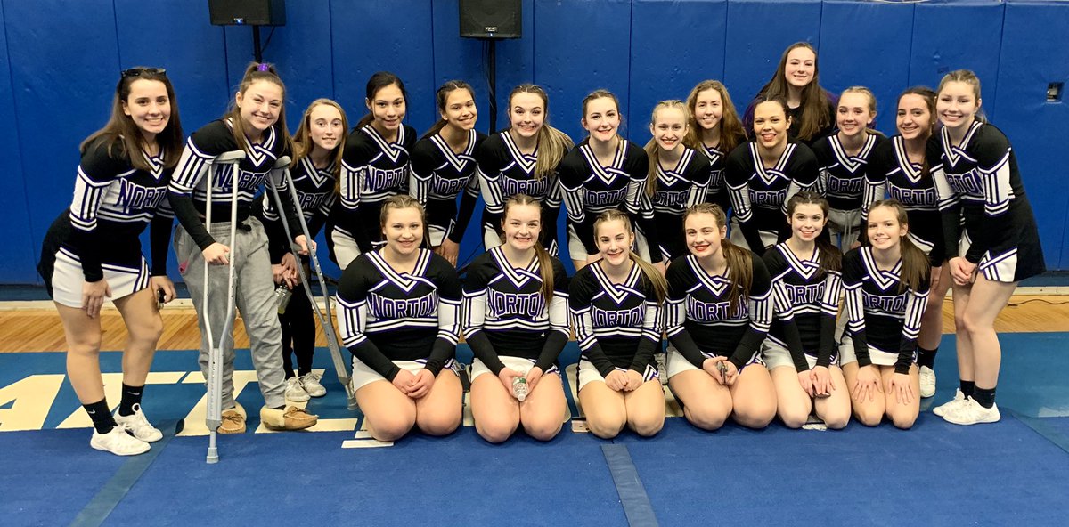 NortonVarsCheer's tweet photo. So proud of these ladies! 3rd place in Division 3 and 6th overall out of 13 teams at our first competition of the season 💜 Not bad for a broken hand, a couple cases of the flu, a possible torn MCL, and reworking the routine just hours before 🤔 #family https://t.co/EbN6k0WlXo