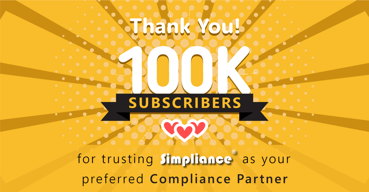 SimplianceTech's tweet photo. We have hit 100K Subscribers! Thank you all for your love and support and helping us reach this huge milestone.
if you aren't yet, become a subscriber today! Statutory Notifications @ https://t.co/KqSnPR4qxL. #100k #subscribrs #notification #labourlaws #thankyou https://t.co/jC4SwOWSSV