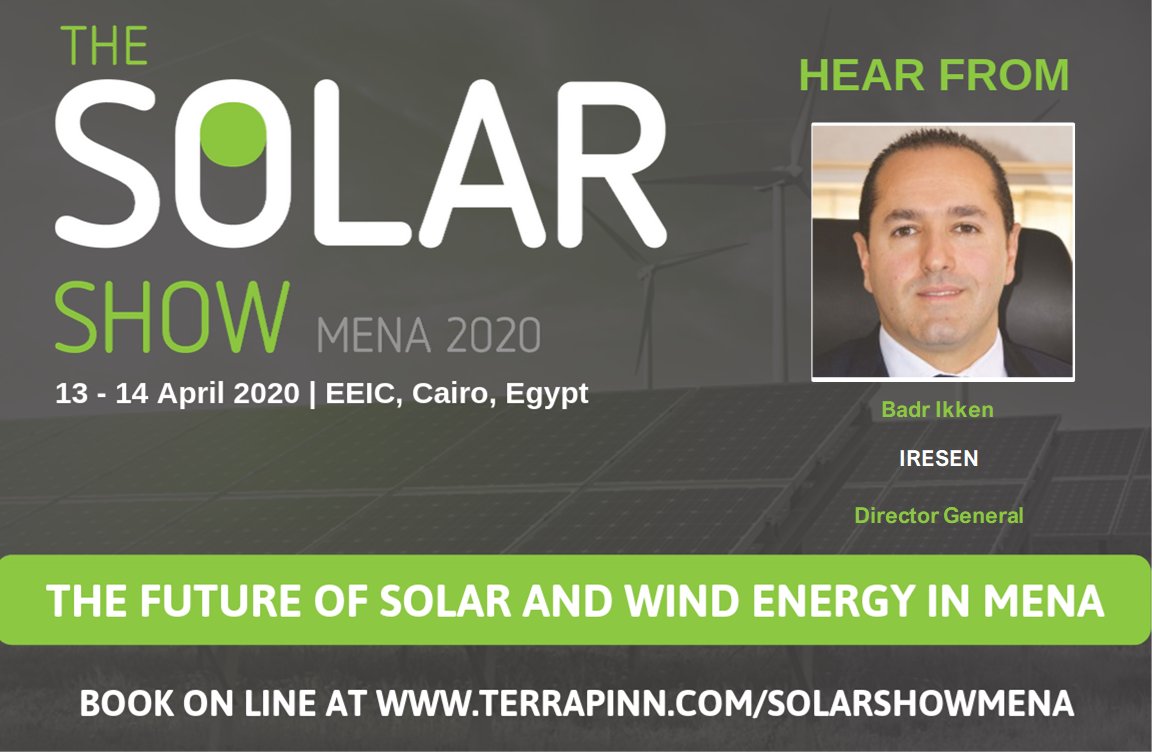 SSLEgypt's tweet photo. Join Badr Ikken, Director General, @IRESEN as he discusses crucial key factors on sustainability and renewable energy. Register for free: https://t.co/EFMX5kc5HL. #SolarShowMENA https://t.co/CGgXW1deyl