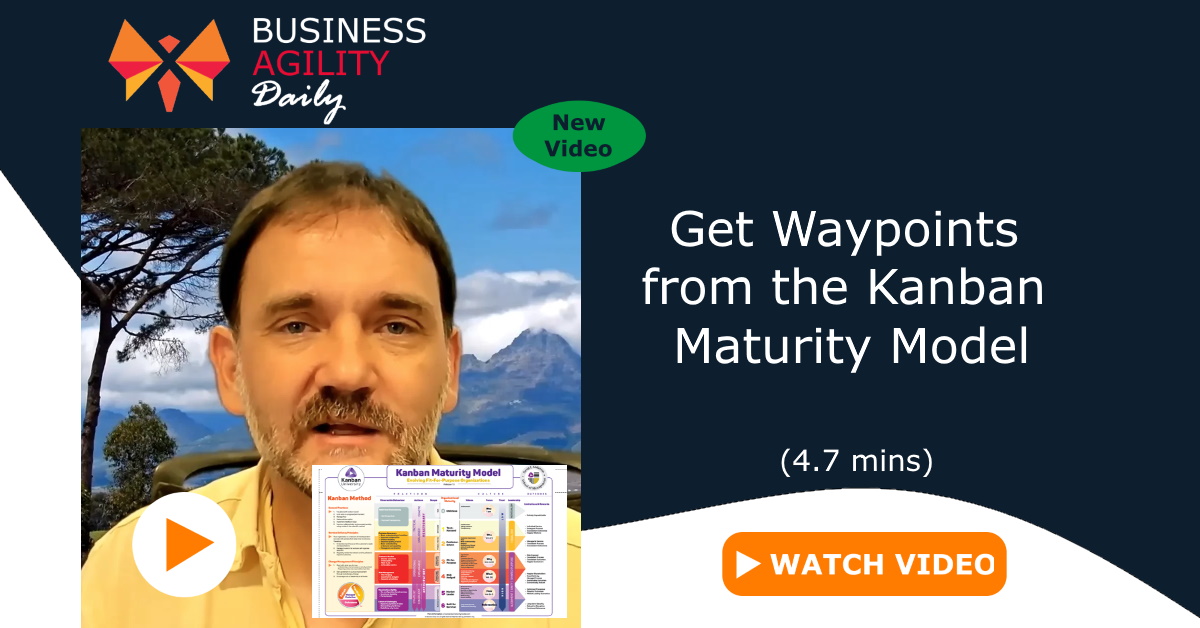 Thanks to <a href="/lki_dja/">lki_dja</a> and <a href="/tbozheva/">Teodora Bozheva</a> for giving us the Kanban Maturity Model. It is really useful for starting good conversations and setting direction! In this #BusinessAgilityDaily video <a href="/mathiastolken/">Mathias Tölken</a> gives a short intro.