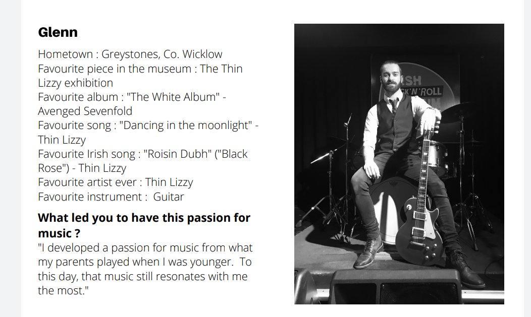 This is Glenn. Hailing from county Wicklow, he is not only a cool tour guide, he can melt your face with his guitar skills. #Irishrockmuseum #templebarrocks #U2 #Slash #thinlizzy #rorygallagher #guitarplayer #passion4music #rockmusic #rock