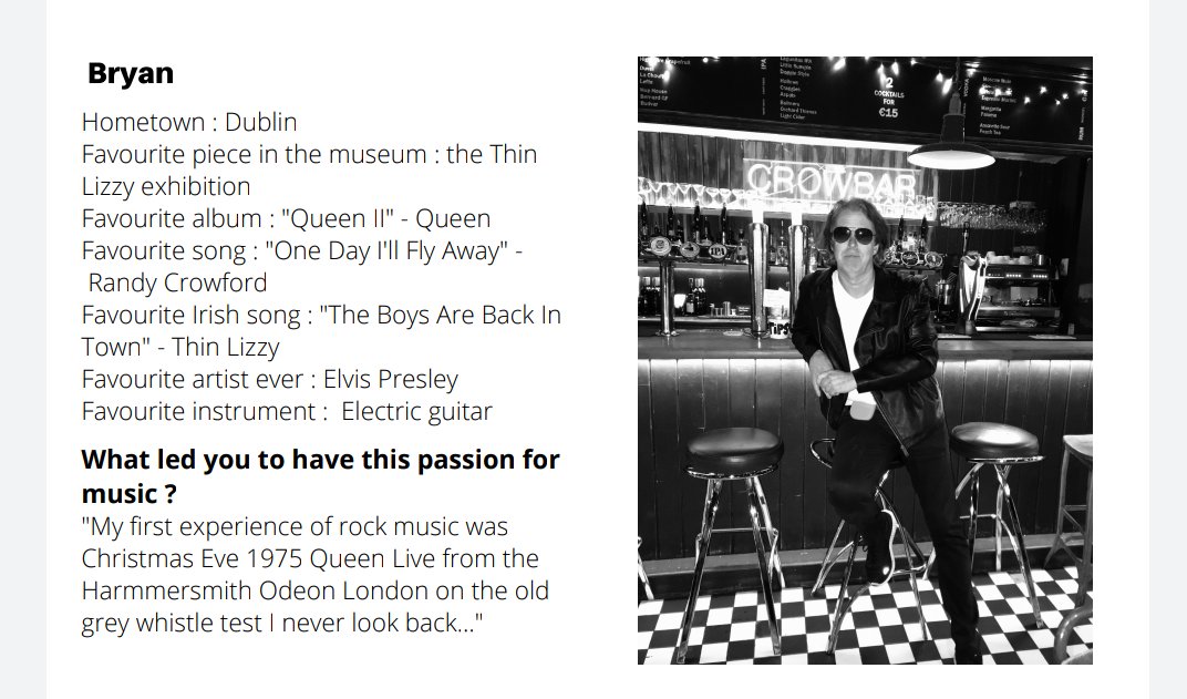 Meet our team. This is Bryan, quite simply one of the coolest people ever. He sings, he plays and can get away with indoor sunglasses. #Irish #Irishrockmuseum #templebarrocks #QUEEN #ThinLizzy #Northside