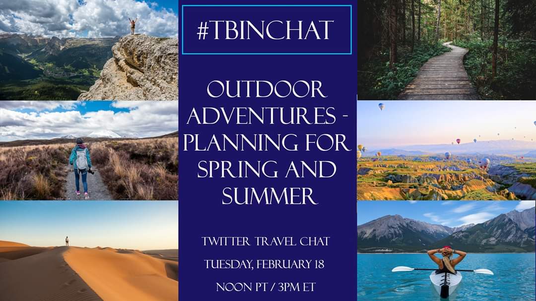 Come join us & @TBINChat for #TBINChat Outdoor Adventures travel chat on Tues. 18th at 3 PM ET. 
#TBIN #travelchat #adventure 
@RoyalCaribbean @QuarkExpedition @MSCCruisesUSA @UnCruise @WindstarCruises @AmaWaterways @UniworldCruises @U_RiverCruises @europewaterways @PaulGauguin
