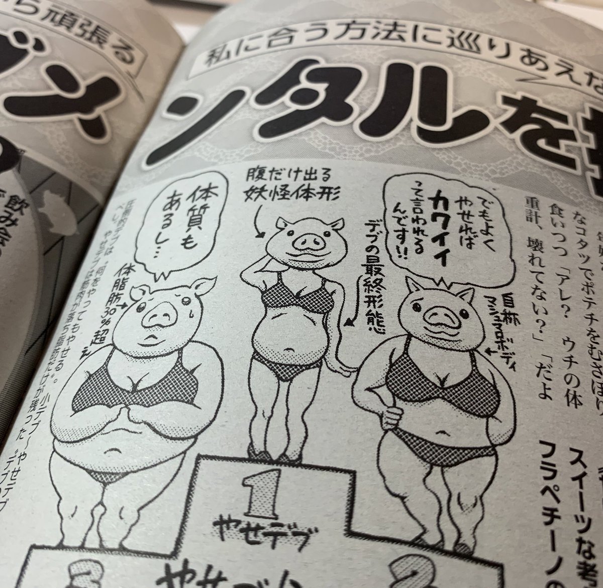 週刊女性のダイエットコーナーにイラスト描いたっす。
けど、まあまあ太ってる僕が描いていいんやろか? という。 